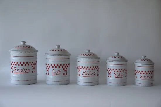 20. French-made enamel canisters (set of 5)