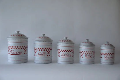 20. French-made enamel canisters (set of 5)