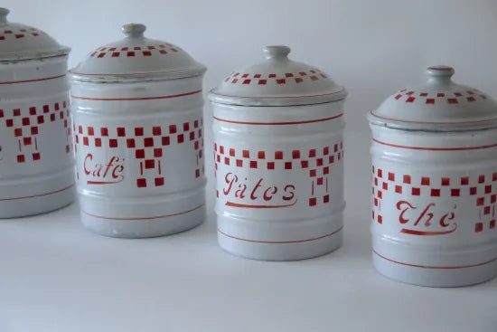 20. French-made enamel canisters (set of 5)