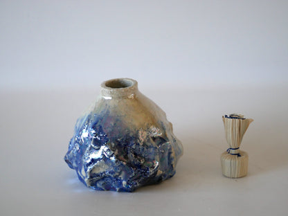 Takashi Kimura [58. Blue and White Glaze Rainbow Glaze Furidashi Tea Caddy]